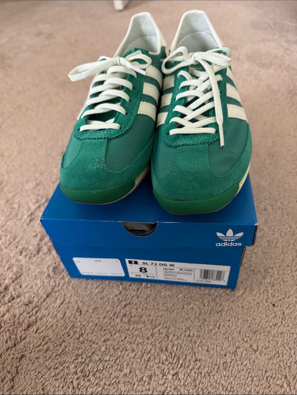 adidas Green and White Retro SL 72 Trainers